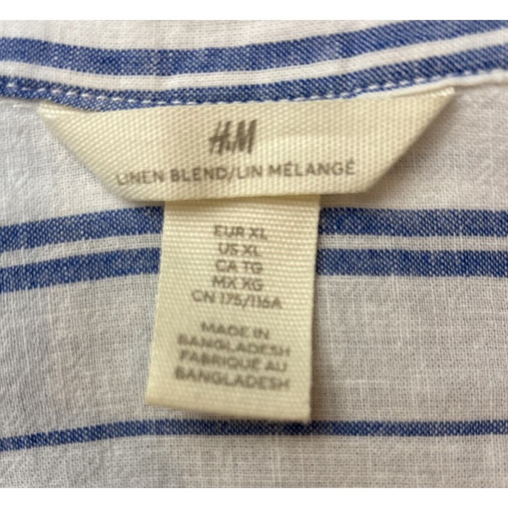 H&M Linen Blend Stripe Tunic Shirt Dress White Blue XL Costal Cover-Up - Picture 3 of 8